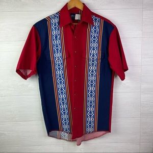 Vintage Wrangler Red Blue Yellow Pearl Snap Western Southwestern Short Sleeve M